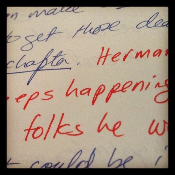 Handwriting in two inks in a notebook, by Golem Radio